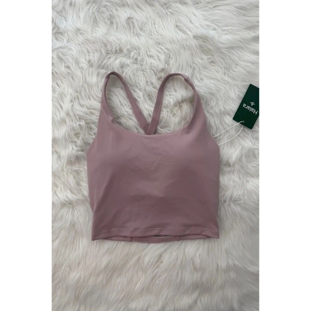 Halara Crisscross Backless Built In Bra Tank Top Almost Mauve Size XS